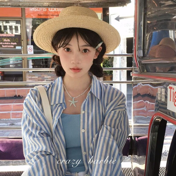 Wholesale "Running Starfish" Blue Beaded Necklace Niche Holiday Style Clavicle Chain Pendant Accessories Spring and Summer New Women