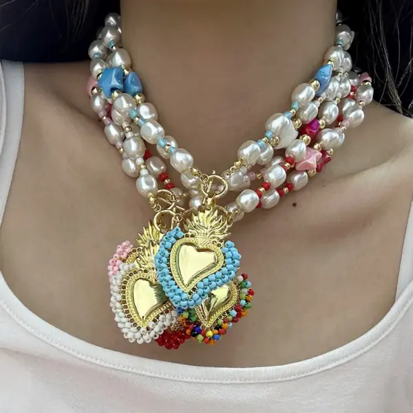 Wholesale Copper 18K Gold Plated Beaded Plating Star Heart Shape Pendant Necklace