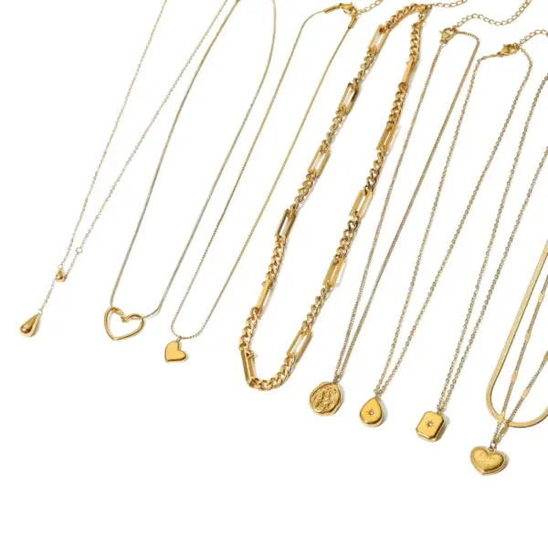 Wholesale PVD Coated 18K Gold Real Gold Plated Water Droplets Heart Shape 304 Stainless Steel Simple Style Waterproof Non Tarnish 304 Stainless Steel Necklace