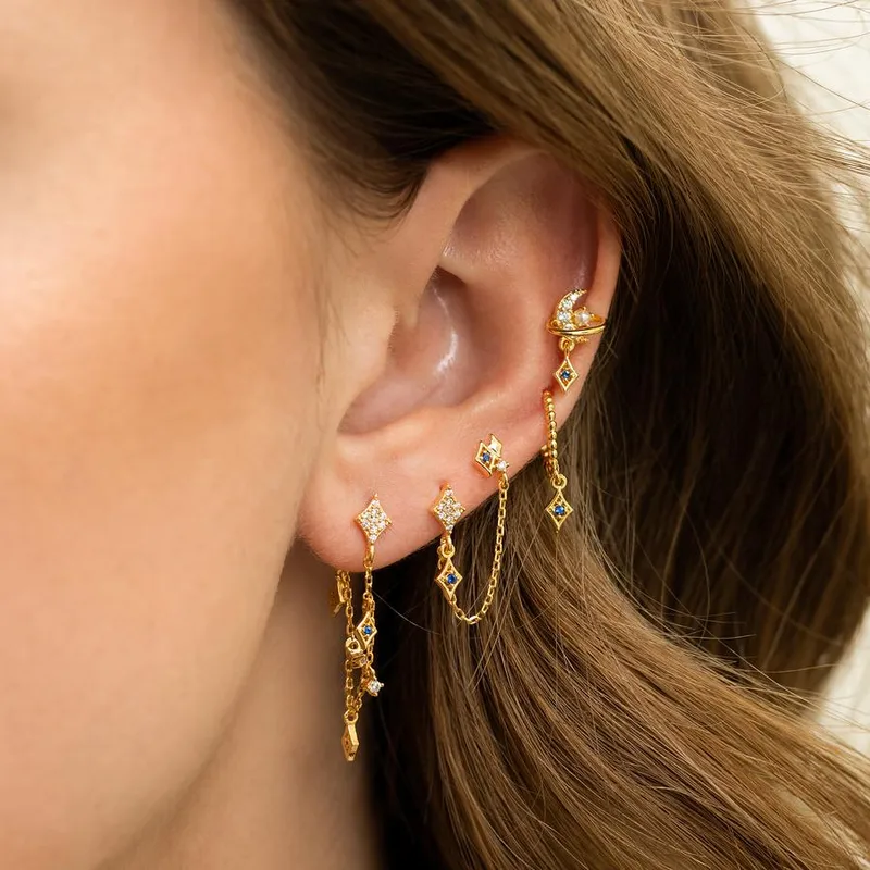 Wholesale 1 Set Sweet Classic Style Geometric Inlay Brass Zircon 18K Gold Plated Ear Cuffs