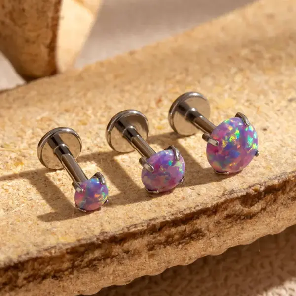 Wholesale 1 Piece Ear Cartilage Rings & Studs Simple Style Round 316L Stainless Steel Waterproof Non Tarnish Surgical Steel October Birthstone Opal 18K Gold Plated Ear Cartilage Rings & Studs