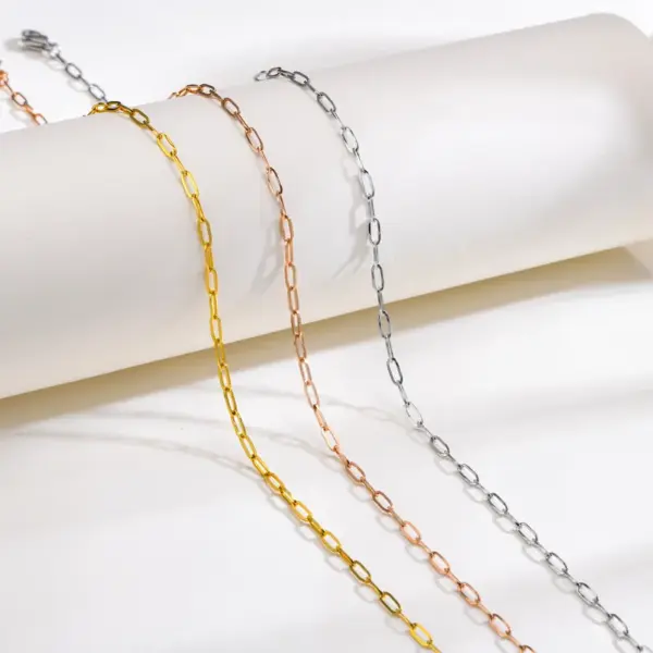 Wholesale PVD Coated Real Gold Plated 18K Gold Solid Color 201 Stainless Steel Simple Style Waterproof Non Tarnish 201 Stainless Steel Necklace