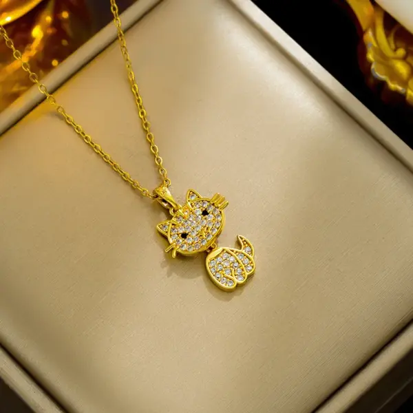 Wholesale PVD Coated Real Gold Plated Cat Stainless Steel Titanium Steel Cute Shiny Waterproof Non Tarnish Stainless Steel Pendant Necklace