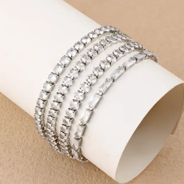 Wholesale Elegant Fashion Ultra Shiny Full Diamond Bracelet Women Stainless Steel Adjustable Bracelets Multiple Styles Round Oval Rectangle