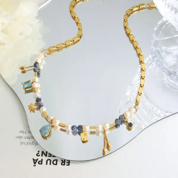 Wholesale Electroplating 18K Gold Plated 18K Gold Star Water Droplets Freshwater Pearl Titanium Steel Brass Elegant Copper Necklace