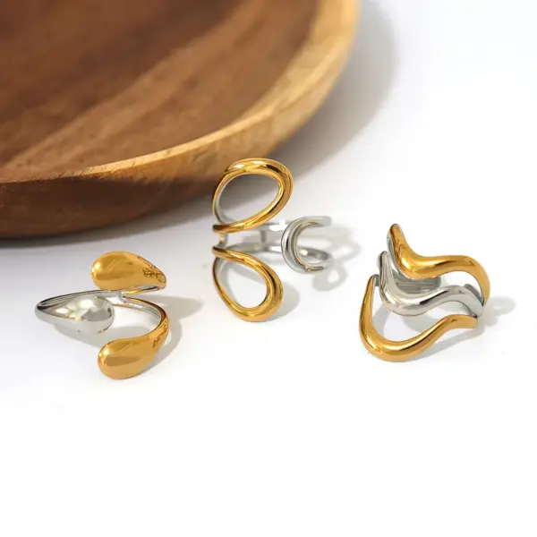 Wholesale PVD Coated Real Gold Plated 18K Gold Geometric 304 Stainless Steel IG Style Casual Simple Style Waterproof Non Tarnish Open Rings