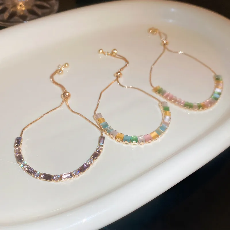 Wholesale Sweet Colorful Rectangle Copper Inlay Zircon Bracelets