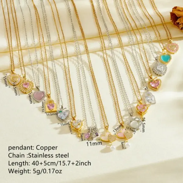 Wholesale Stainless Steel Heart Pendant Necklace For Women With Zircon Stone, Rose Gold And Silver Colors Jewelry Accessories