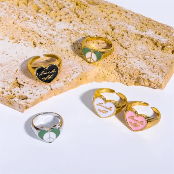 Wholesale Retro Letter Brass Enamel Rings