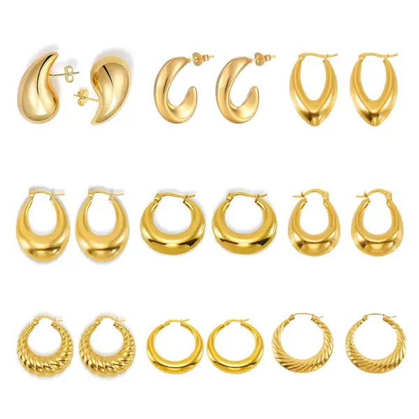 Wholesale Style Titanium Steel Hollow Earrings Vacuum Electroplating 18K Real Gold Stainless Steel Women's Light Earrings Simple Earrings