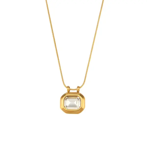 Wholesale PVD Coated Real Gold Plated 18K Gold Square 304 Stainless Steel Vintage Style Waterproof Non Tarnish 304 Stainless Steel Pendant Necklace