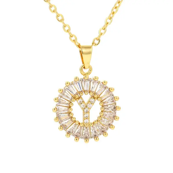 Wholesale Fashion 26 English Letter Round Copper Necklace