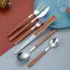 Wholesale 430 Stainless Steel Imitation Wood Grain Clip Handle Knife and Fork Son
