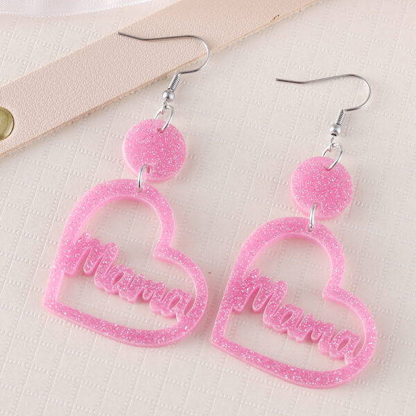 Wholesale Europe and the United States cross-border new mother's day pink MAMA hollow love disc pendant acrylic sequin double-sided earrings