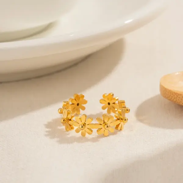 Wholesale Jewelry IG Style Sweet Flower 304 Stainless Steel PVD Coated Plating Open Ring