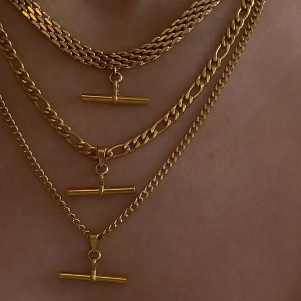 Wholesale Jewelry Fashion Geometric Stainless Steel PVD Coated Plating Necklace