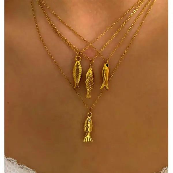 Wholesale 304 Stainless Steel Small Fish PVD Coated Acrylic Real Gold Plated Vintage Style Classic Style Waterproof Non Tarnish Irregular Surgical Steel Cross Chain Box Chain Lobster Trigger Clasp Closure Gold Silver Pendant Necklace