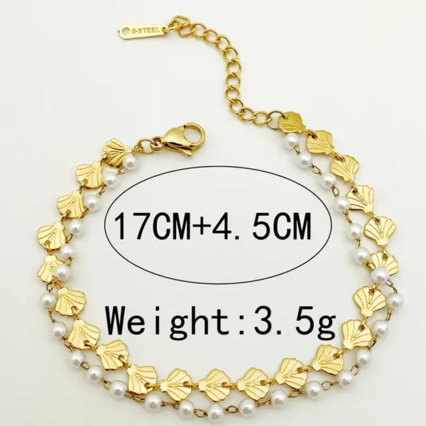 Wholesale 304 Stainless Steel Ginkgo Leaf PVD Coated Pearl Real Gold Plated Gold Plated Elegant Waterproof Non Tarnish Beaded Plating Gold Bracelets