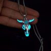 Wholesale European and American men's turquoise skull bull head stainless steel luminous necklace retro animal religious divine cow luminous pendant