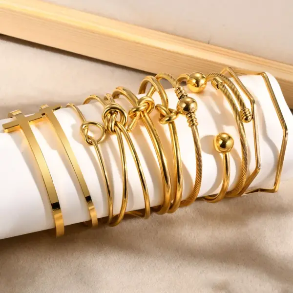PVD Coated Real Gold Plated 18K Gold Geometric 304 Stainless Steel Casual Streetwear Waterproof Non Tarnish Bangle