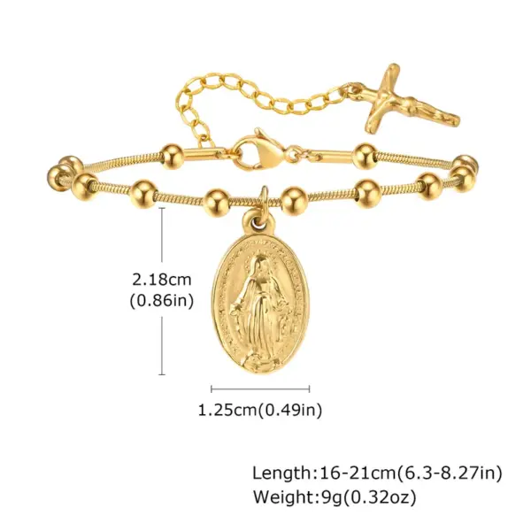 304 Stainless Steel Virgin Mary PVD Coated Real Gold Plated 18K Gold Religion Waterproof Non Tarnish Plating Separated By Bead Necklace Lobster Trier Clasp Closure Bracelets