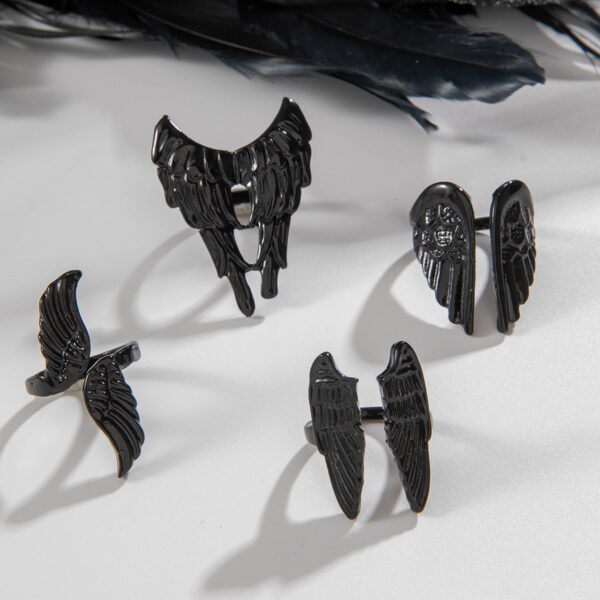 oly-0484f8aadc95d810b7c1ac85cbd04373 Wholesale Dark punk retro angel wings ring four-piece set