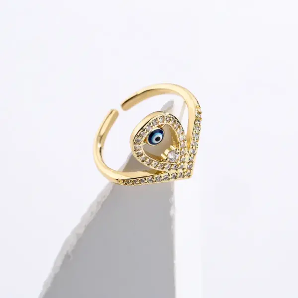 Wholesale Fashion Copper Plating 18k Gold Zircon Dripping Devil's Eye Geometric Open Ring Female New