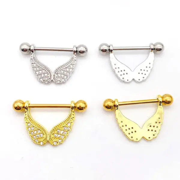 Wholesale Fashion Leaf Star Wings Stainless Steel Inlaid Zircon Nipple Ring 1 Piece