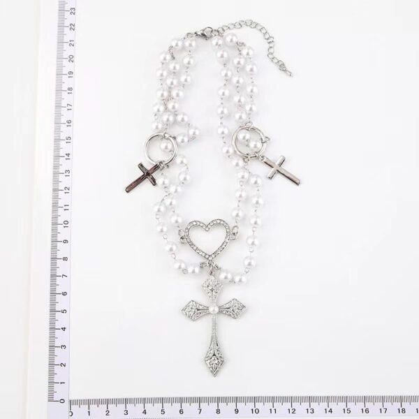 oly-048ad3116909e60d99e7c504f571f64d Wholesale European and American Socialite Pearl Diamond Love Cross Necklace Female ins Niche Design Retro Hip-hop Simple Necklace