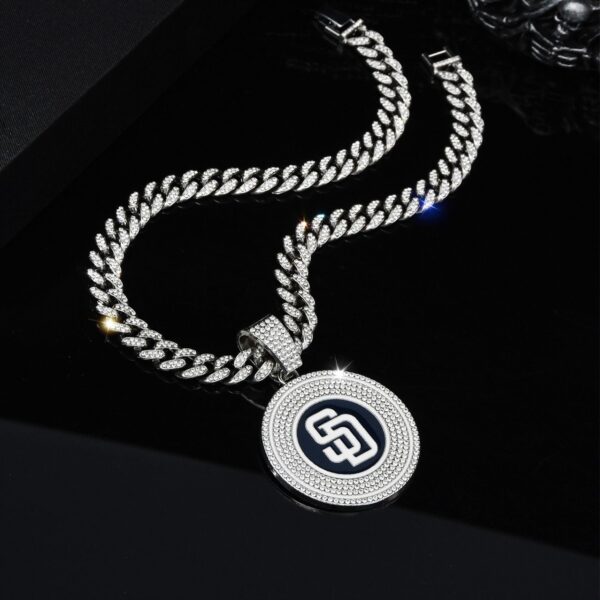 oly-0491e9c5662f95af0f5ef285275e03a1 Wholesale Accessories Fashion Colorful Oil Dripping Baseball Team Padres Pendant Necklace Men's Hip-Hop Full Diamond Cuban Chain
