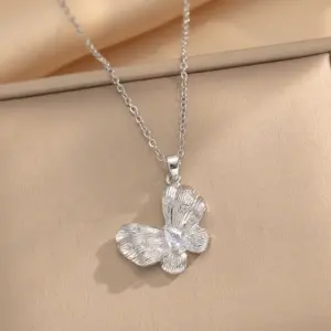 434 Silver Brushed Butterfly Necklace