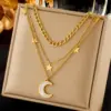 Wholesale PVD Coated 18K Gold Plated Moon 304 Stainless Steel Vintage Style Waterproof Non Tarnish 304 Stainless Steel Layered Necklaces