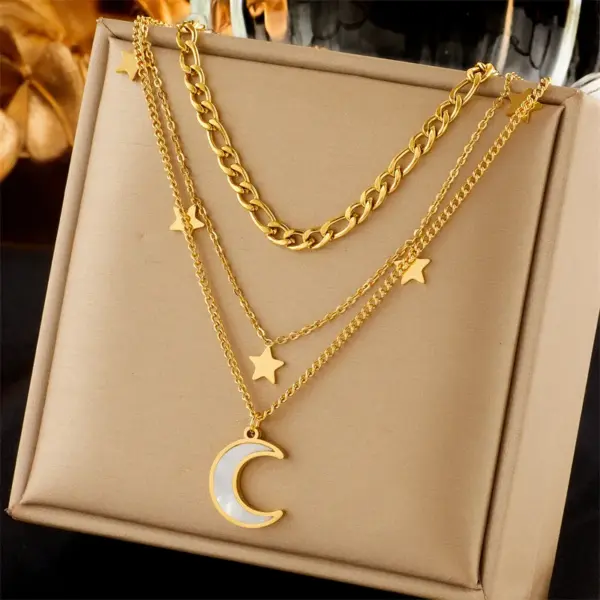 Wholesale PVD Coated 18K Gold Plated Moon 304 Stainless Steel Vintage Style Waterproof Non Tarnish 304 Stainless Steel Layered Necklaces