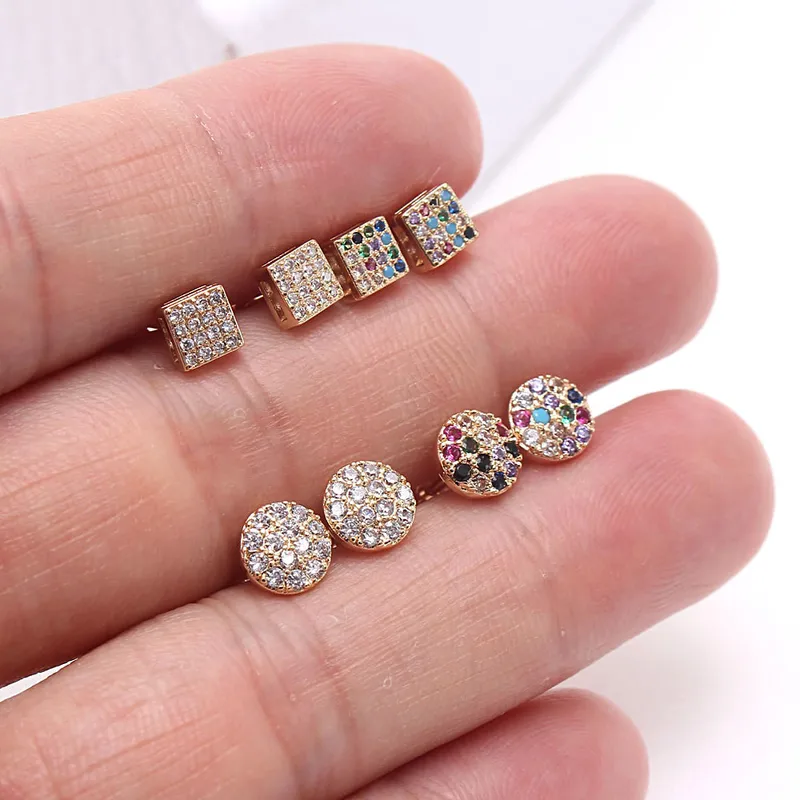 Wholesale 1 Pair Simple Style Round Plating Inlay Copper Zircon Gold Plated Ear Studs