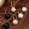 Wholesale 304 Stainless Steel Round PVD Coated Glass Bead Real Gold Plated 18K Gold Simple Style Waterproof Non Tarnish Plating Inlay Drop Earrings