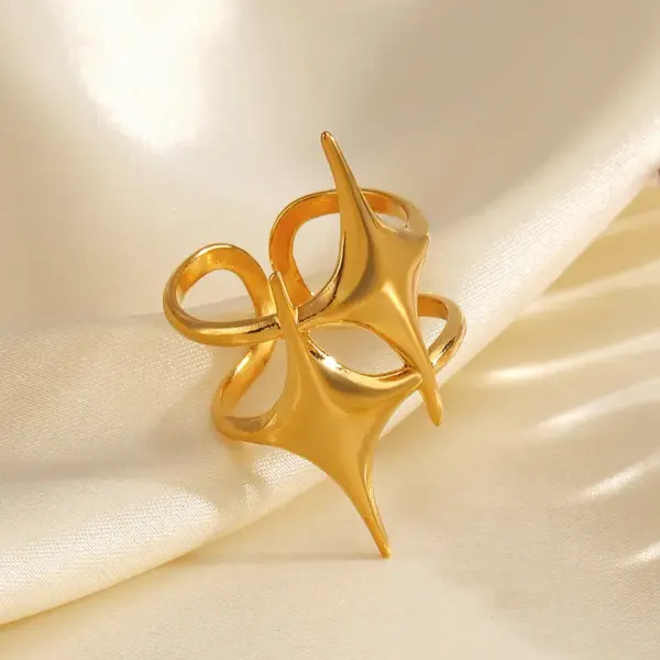 Wholesale Ion Plating (IP) 18K Gold Plated Star 304 Stainless Steel Exaggerated Waterproof Non Tarnish Open Rings