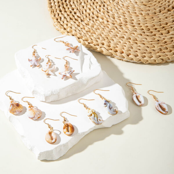 Wholesale European and American Cross-Border Summer Beach Style Acrylic Starfish Shell Earrings Geometric Personalized Scallop Pendant Earrings