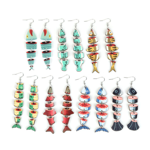 Wholesale Fish shaped multi segment connected earrings