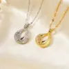 Wholesale 304 Stainless Steel Copper K Gold Plated Rhodium Plated Plating Inlay Circle Infinity Zircon Pendant Necklace