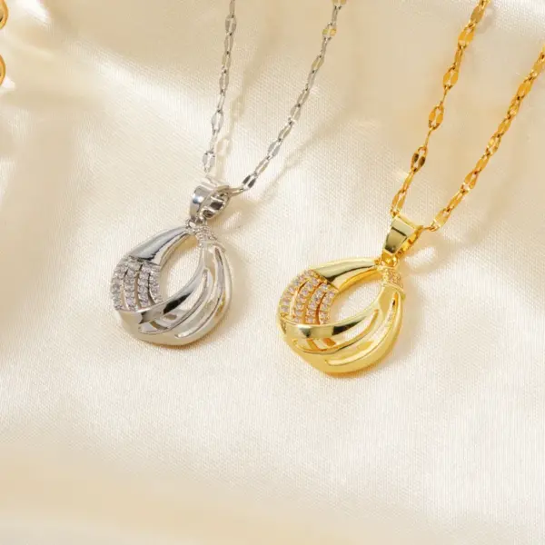 Wholesale 304 Stainless Steel Copper K Gold Plated Rhodium Plated Plating Inlay Circle Infinity Zircon Pendant Necklace
