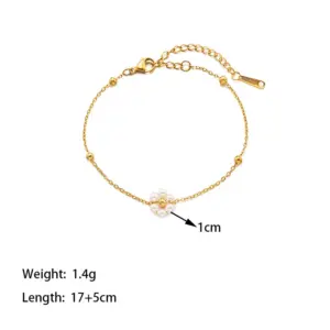 【XKB0137】1 Pearl Flower Bracelet / Gold