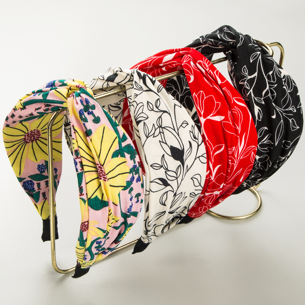 Wholesale Cross-border Fabric Printed Cross-hairband Amazon Fashion All-match Wide-brimmed Headband Bohemian Style Elegant Hair Aessories