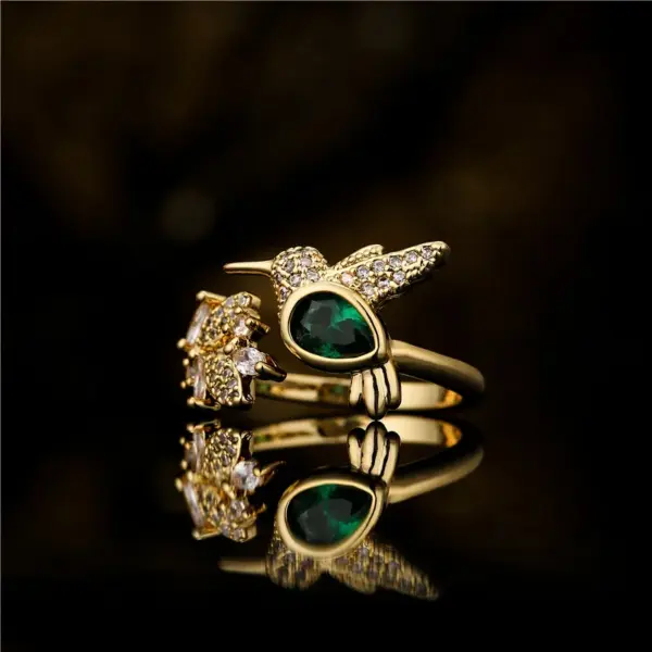 Wholesale Retro Copper Micro-inlaid Dove Shape Open Ring
