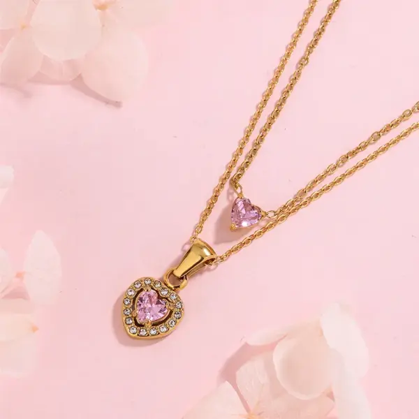 304 Stainless Steel Glass Heart Shape Ion Plating (IP) Artificial Rhinestones 18K Gold Plated Vintage Style French Style Classic Style Waterproof Non Tarnish Inlay Cable Chain Multicolor-Golden Yellow Pendant Necklace Necklace