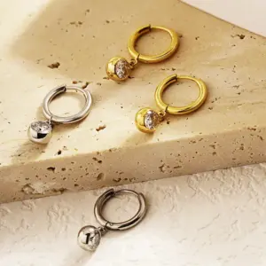 PVD Coated Real Gold Plated 18K Gold Round 304 Stainless Steel Simple Style Waterproof Non Tarnish Drop Earrings