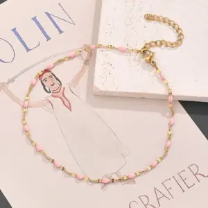 Pink Lip Chain Anklet (Gold) / Length:230+50mm / 1 Strand/Package