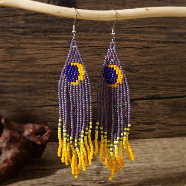 Wholesale Retro Boho Thousand Color Glass Rice Beads Moon Tassel Earrings Summer Ocean Beach Mother's Day Gift