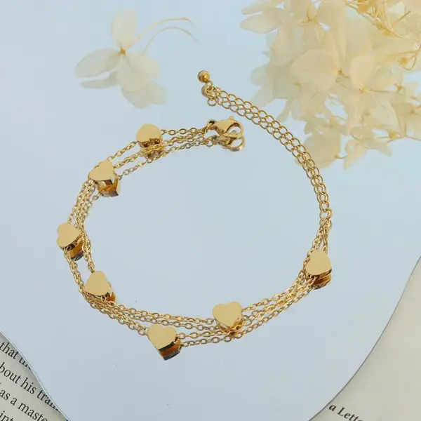 oly-04e12d21d91a79be2b0cd45e459ce8fc Wholesale PVD Coated Real Gold Plated 18K Gold Heart 304 Stainless Steel Fashion Waterproof Non Tarnish 304 Stainless Steel Bracelets