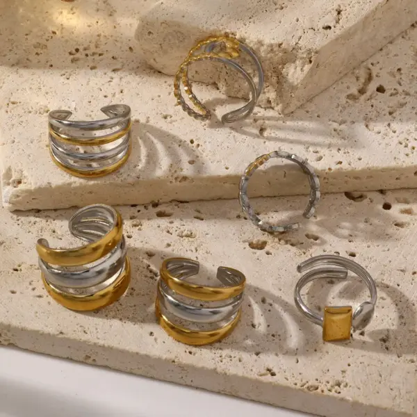 Real Gold Plated Starfish Heart Shape Flower 304 Stainless Steel Casual Waterproof Non Tarnish Open Rings