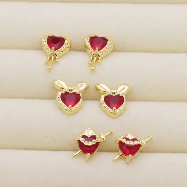 Fashionable Electroplated Color Retention Heart Shaped Earrings Wings One Sword Through Heart Design Women Casual Style Resin Post